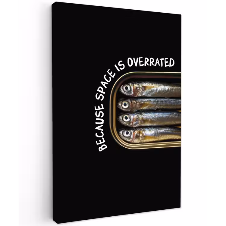 Sardines - Tekst - Vis - Blik Tuinposter op houten frame 2 cm dik klein -3d