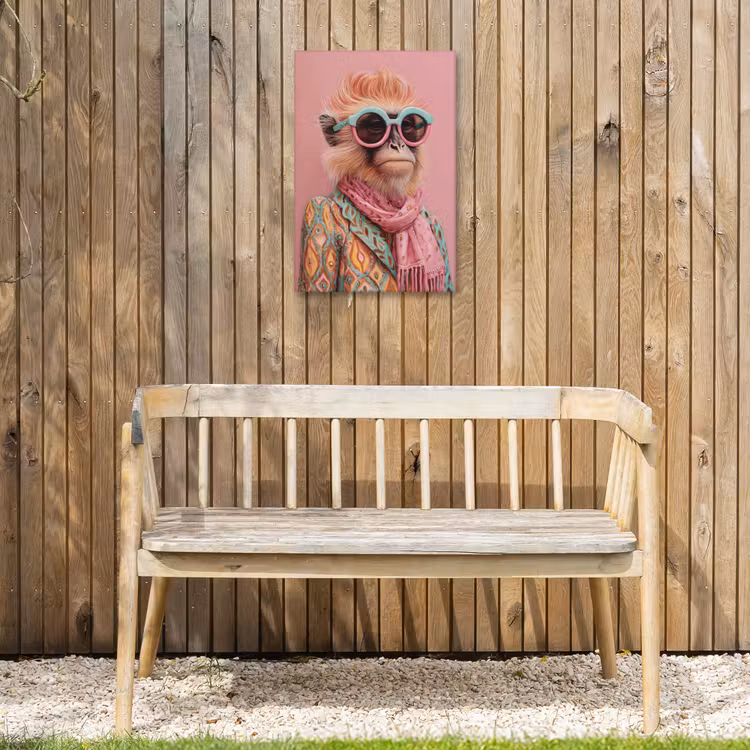 Sjaal - Aap - Zonnebril - Jasje Tuinposter op houten frame 2 cm dik klein -sfeer4