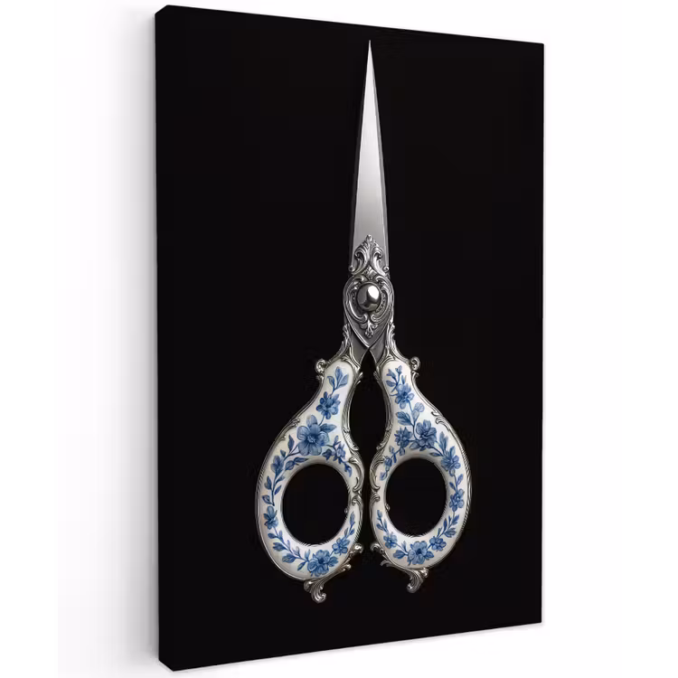 Schaar - Delfts blauw - Zwart Tuinposter op houten frame 2 cm dik klein -3d