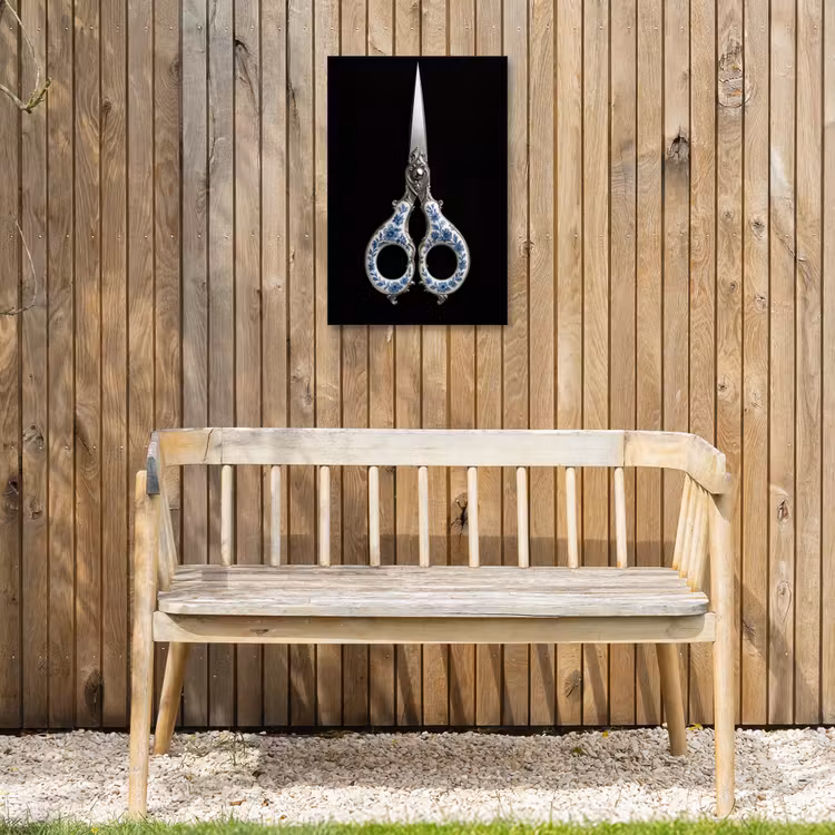 Schaar - Delfts blauw - Zwart Tuinposter op houten frame 2 cm dik klein -sfeer4