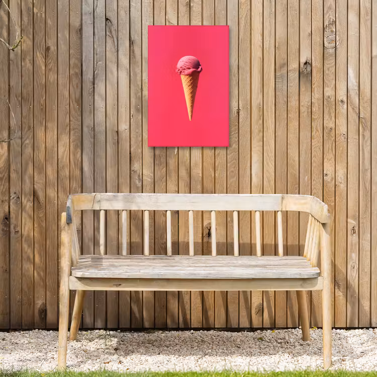 Schepijs - Roze - Hoorntje Tuinposter op houten frame 2 cm dik klein -sfeer4