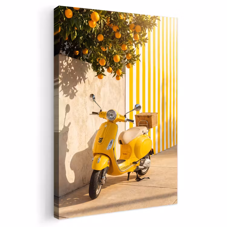 Scooter - Natuur - Zomer - Geel - Mediterraan Tuinposter op houten frame 2 cm dik klein -3d
