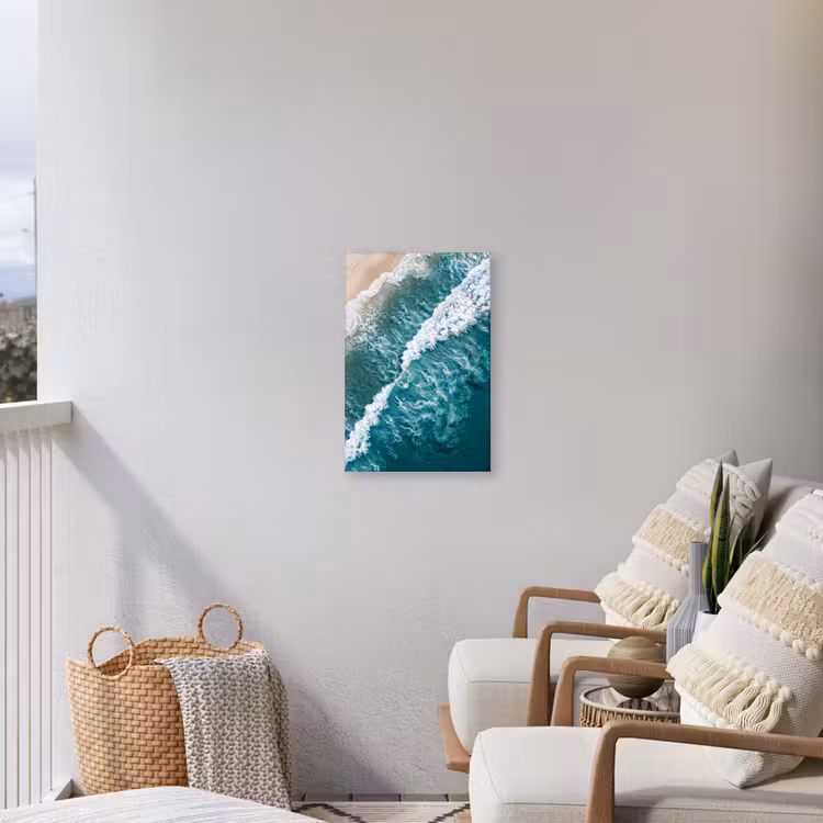Zee - Strand - Golven - Natuur - Blauw Tuinposter op houten frame 2 cm dik klein -sfeer1