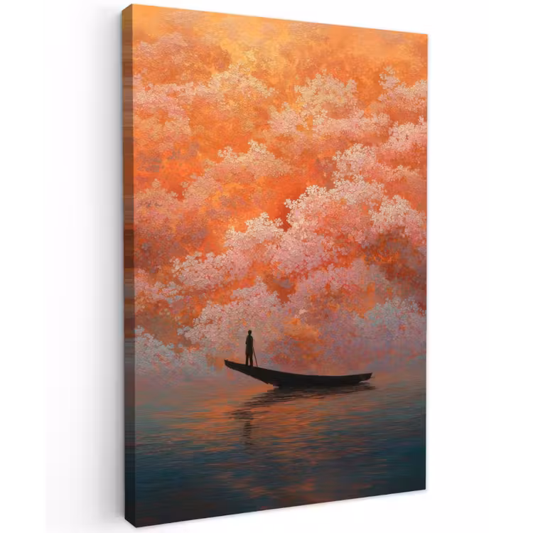 Zee - Boot - Wolken - Oranje Tuinposter op houten frame 2 cm dik klein -3d