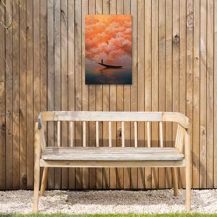 Zee - Boot - Wolken - Oranje Tuinposter op houten frame 2 cm dik klein -sfeer4
