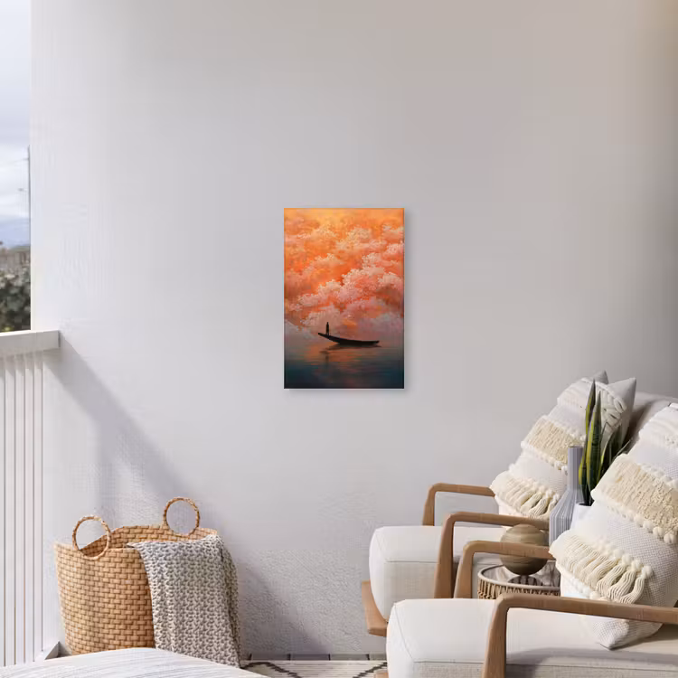 Zee - Boot - Wolken - Oranje Tuinposter op houten frame 2 cm dik klein -sfeer1