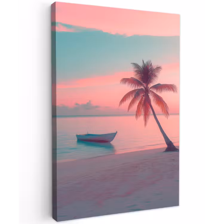 Zee - Boot - Zonsondergang Tuinposter op houten frame 2 cm dik klein -3d