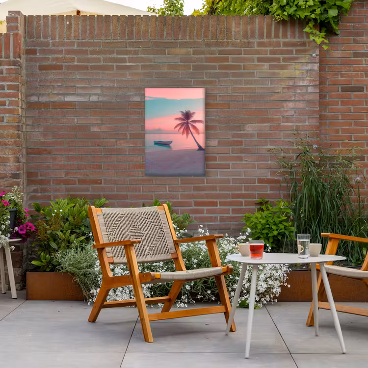 Zee - Boot - Zonsondergang Tuinposter op houten frame 2 cm dik klein -sfeer3