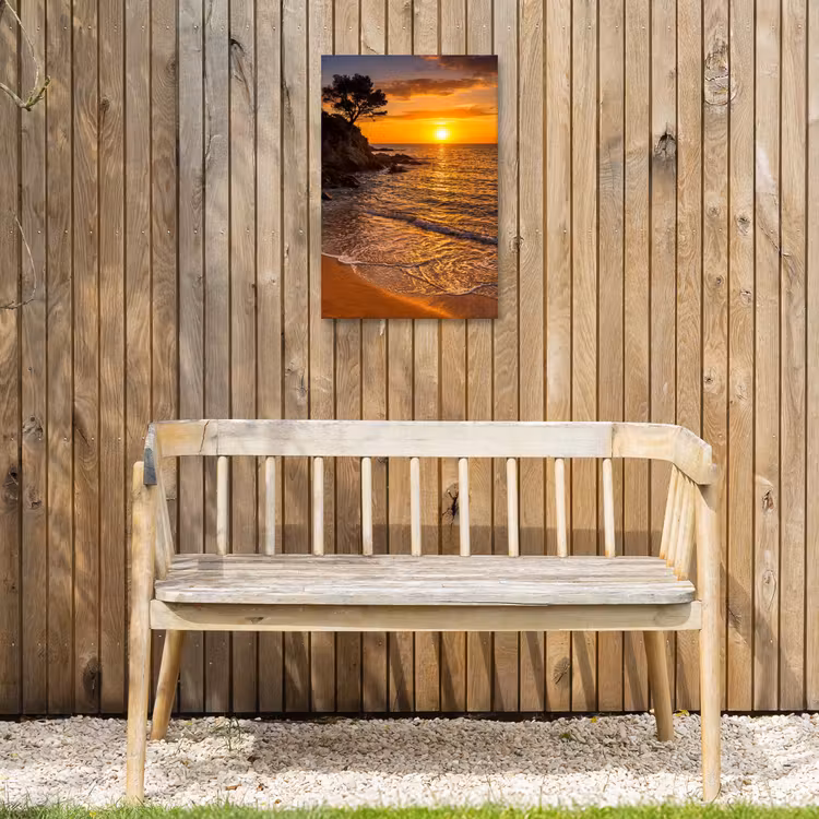 Zee - Kust - Zonsondergang - Natuur - Oranje Tuinposter op houten frame 2 cm dik klein -sfeer4