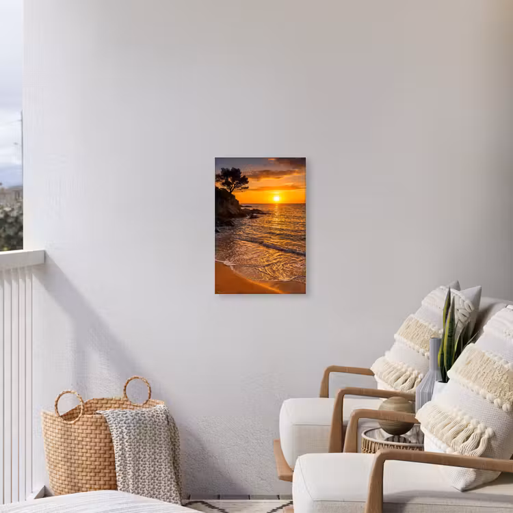 Zee - Kust - Zonsondergang - Natuur - Oranje Tuinposter op houten frame 2 cm dik klein -sfeer1