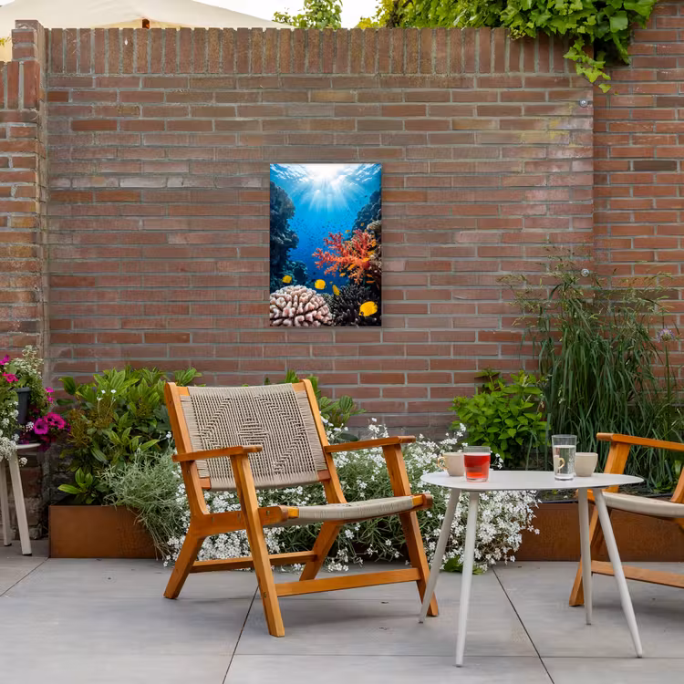 Zee - Koraalrif - Natuur - Levendig - Blauw Tuinposter op houten frame 2 cm dik klein -sfeer3