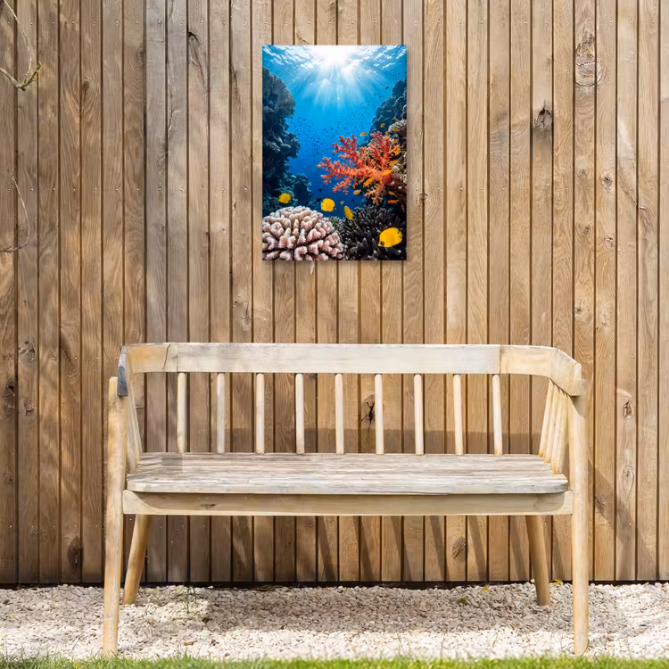 Zee - Koraalrif - Natuur - Levendig - Blauw Tuinposter op houten frame 2 cm dik klein -sfeer4