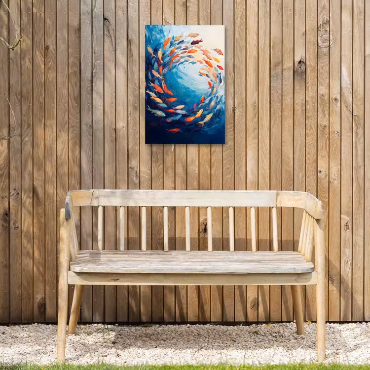 Zee - Vissen - Kleurrijk - Dynamisch Tuinposter op houten frame 2 cm dik klein -sfeer4