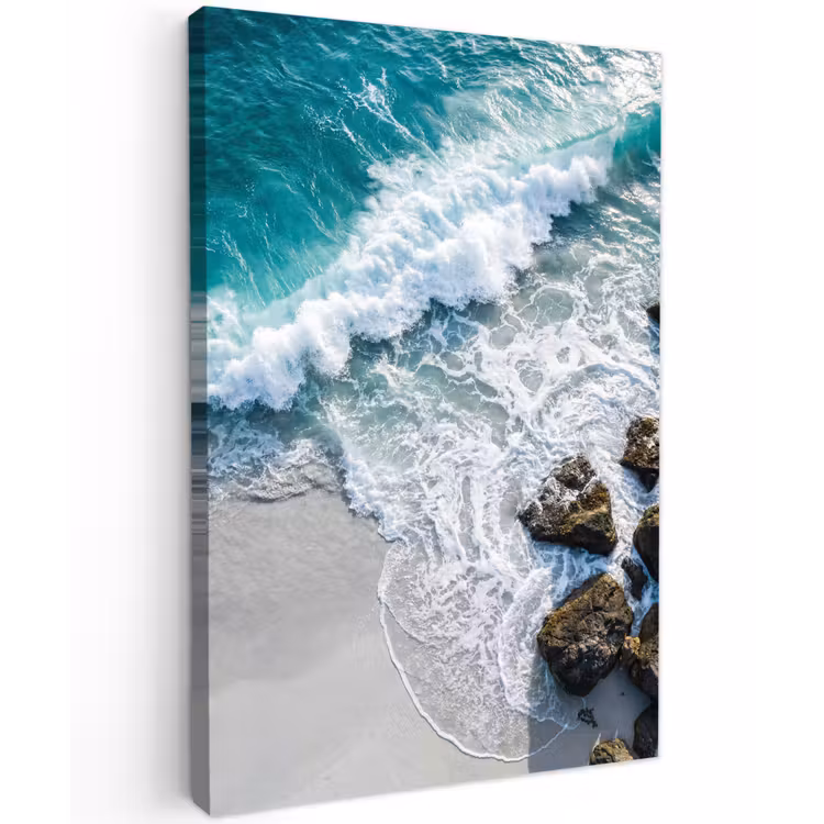 Zee - Golf - Strand - Natuur - Blauw Tuinposter op houten frame 2 cm dik klein -3d