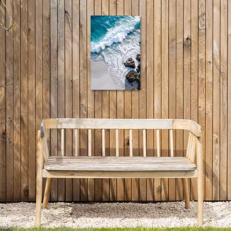 Zee - Golf - Strand - Natuur - Blauw Tuinposter op houten frame 2 cm dik klein -sfeer4