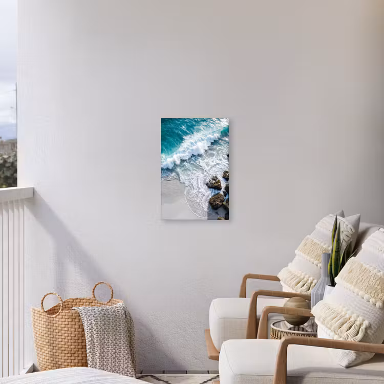 Zee - Golf - Strand - Natuur - Blauw Tuinposter op houten frame 2 cm dik klein -sfeer1