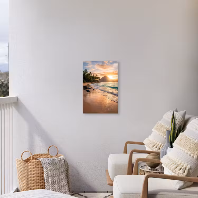 Zee - Berg - Landschap - Tropisch - Goud Tuinposter op houten frame 2 cm dik klein -sfeer1