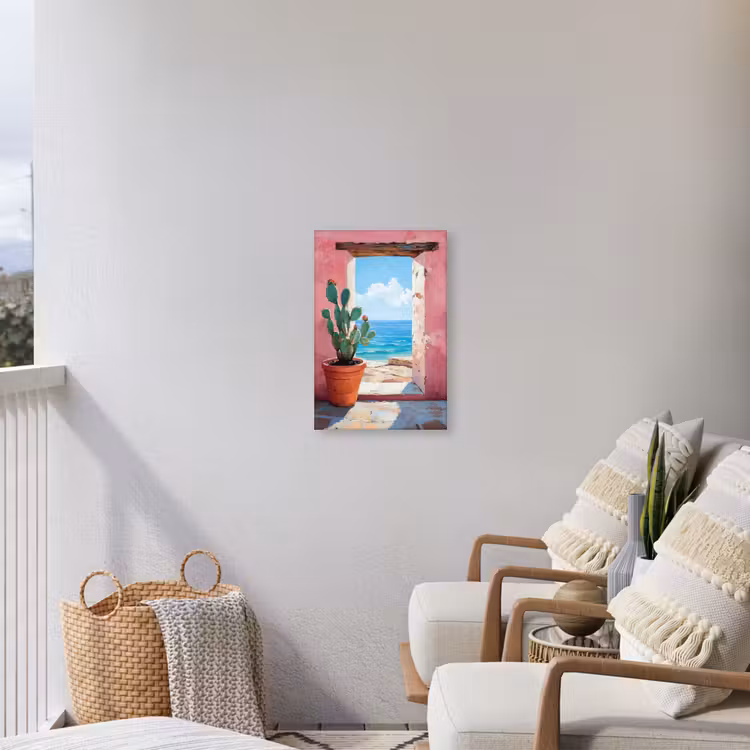 Zee - Roze - Cactus Tuinposter op houten frame 2 cm dik klein -sfeer1