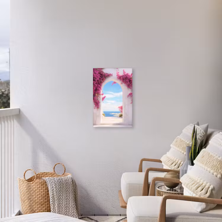 Zee - Roze - Bloemen - Poort Tuinposter op houten frame 2 cm dik klein -sfeer1