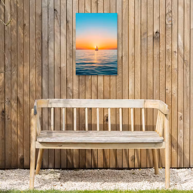 Zee - Zeilboot - Zonsondergang Tuinposter op houten frame 2 cm dik klein -sfeer4