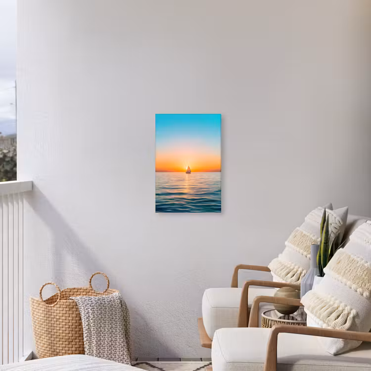 Zee - Zeilboot - Zonsondergang Tuinposter op houten frame 2 cm dik klein -sfeer1