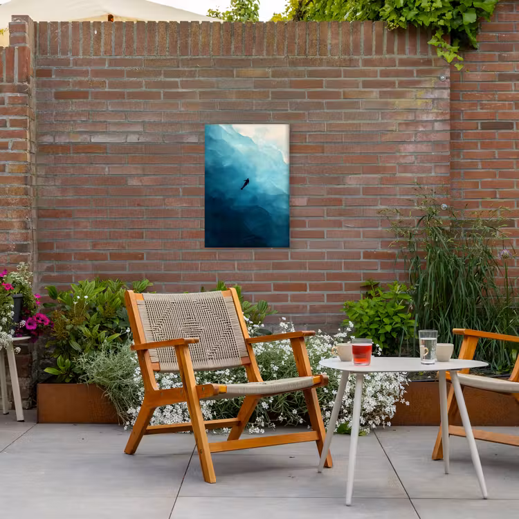 Zee - Silhouet - Abstract - Blauw Tuinposter op houten frame 2 cm dik klein -sfeer3