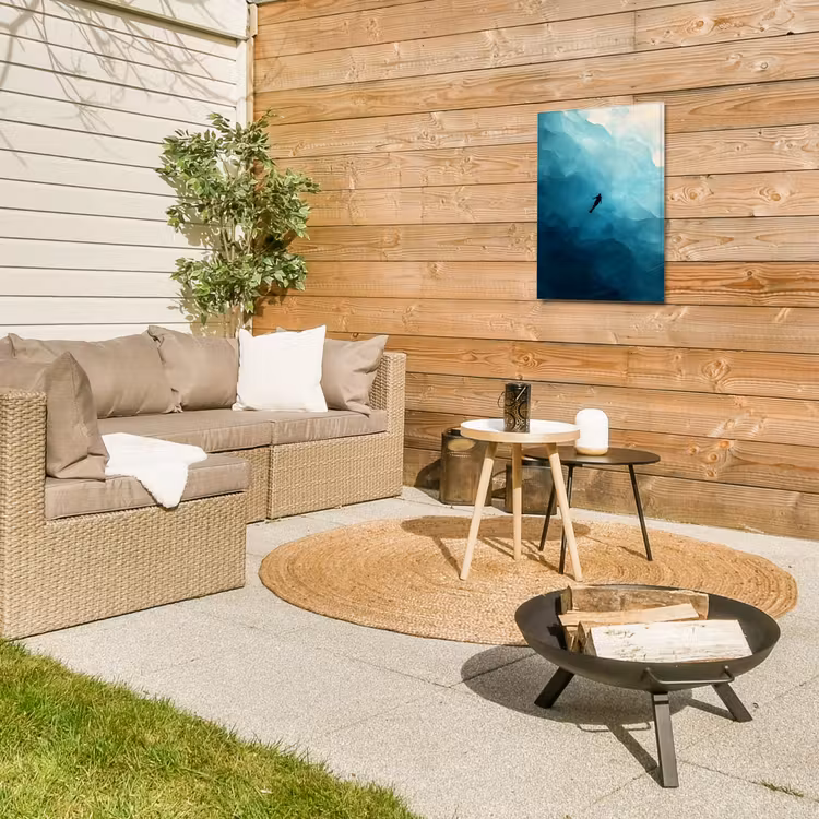 Zee - Silhouet - Abstract - Blauw Tuinposter op houten frame 2 cm dik klein -sfeer2