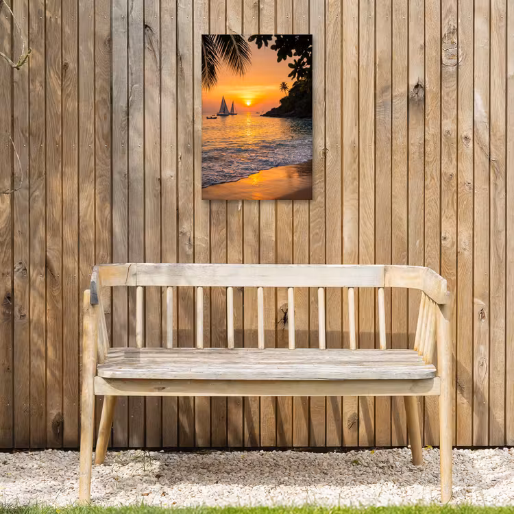 Zee - Zonsondergang - Boot - Natuur - Oranje Tuinposter op houten frame 2 cm dik klein -sfeer4