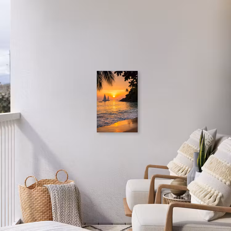 Zee - Zonsondergang - Boot - Natuur - Oranje Tuinposter op houten frame 2 cm dik klein -sfeer1
