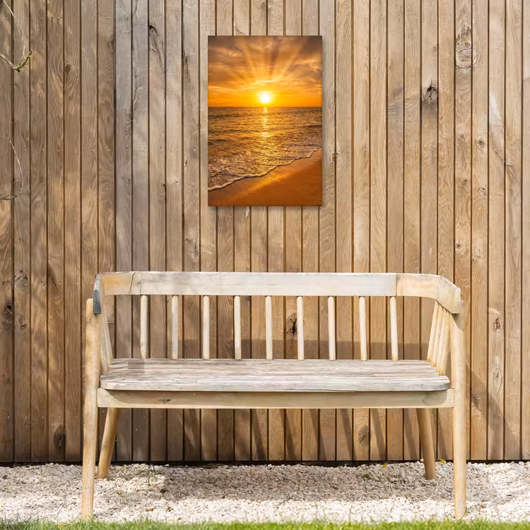 Zee - Zonsondergang - Golven - Kust - Oranje Tuinposter op houten frame 2 cm dik klein -sfeer4