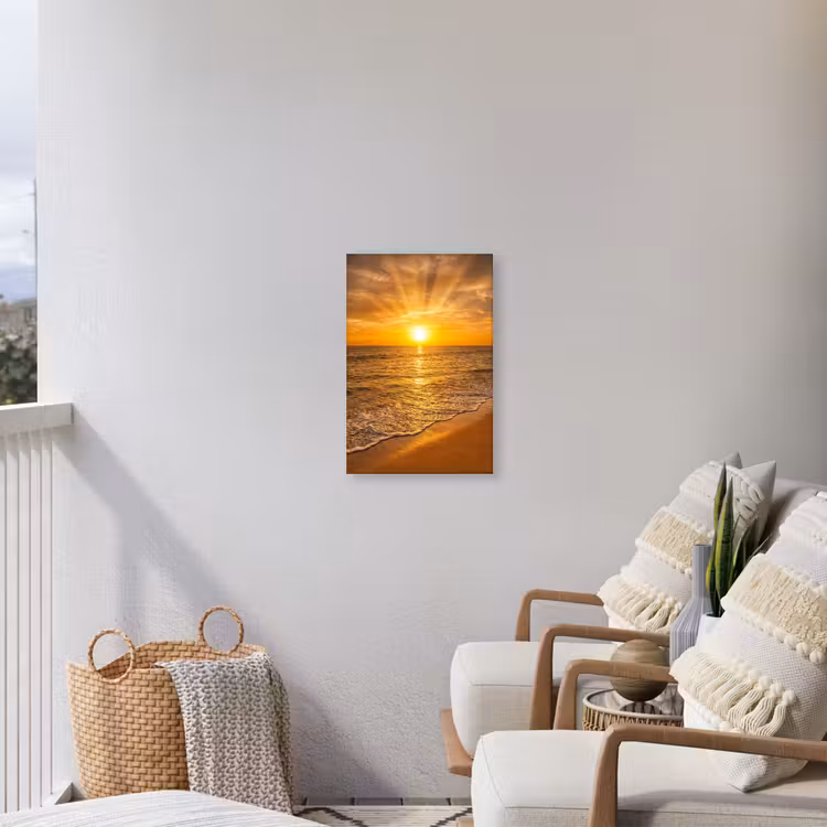 Zee - Zonsondergang - Golven - Kust - Oranje Tuinposter op houten frame 2 cm dik klein -sfeer1