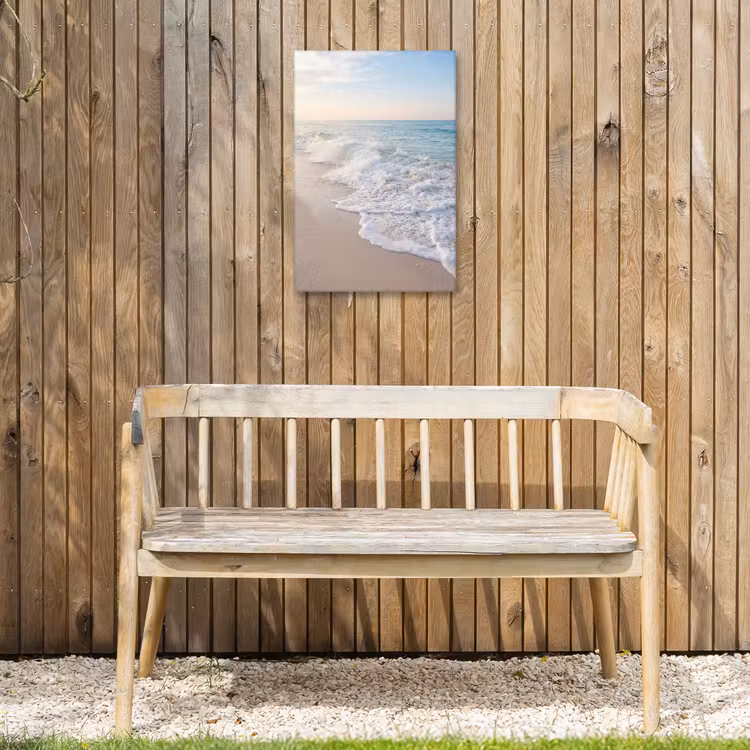 Zee - Golven - Strand - Natuur - Wit Tuinposter op houten frame 2 cm dik klein -sfeer4