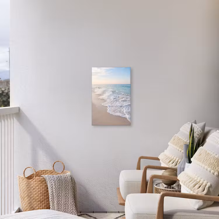 Zee - Golven - Strand - Natuur - Wit Tuinposter op houten frame 2 cm dik klein -sfeer1