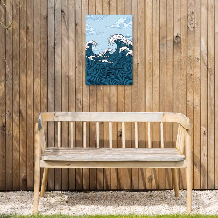 Zee - Golven - Japans - Natuur - Blauw Tuinposter op houten frame 2 cm dik klein -sfeer4