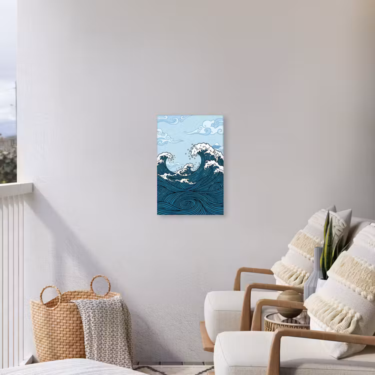 Zee - Golven - Japans - Natuur - Blauw Tuinposter op houten frame 2 cm dik klein -sfeer1
