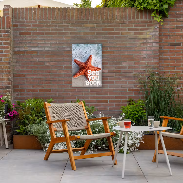 Sea you soon - Zeester - Zee Tuinposter op houten frame 2 cm dik klein -sfeer3