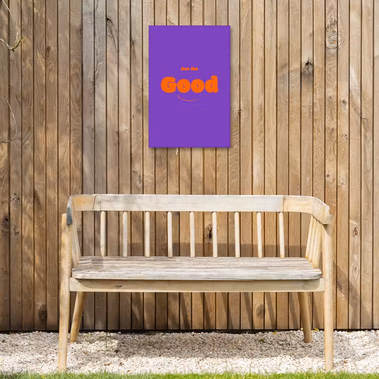 See the good - Oranje - Paars - Smiley Tuinposter op houten frame 2 cm dik klein -sfeer4