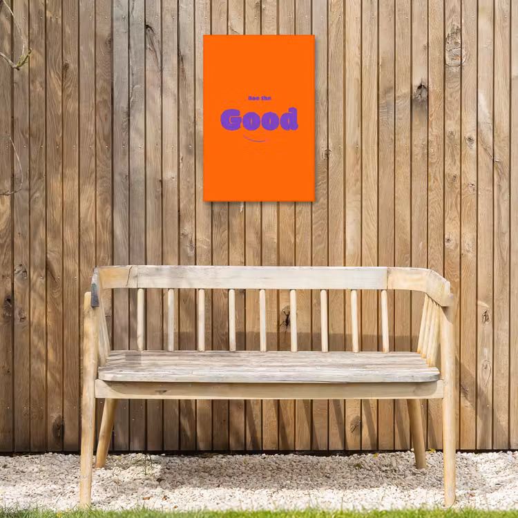 See the good - Paars - Oranje - Smiley Tuinposter op houten frame 2 cm dik klein -sfeer4