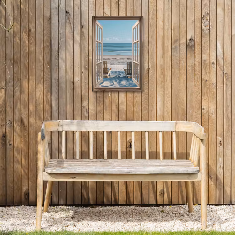 Doorkijk - Strandstoelen - Duinen - Zee - Natuur Tuinposter op houten frame 2 cm dik klein -sfeer4