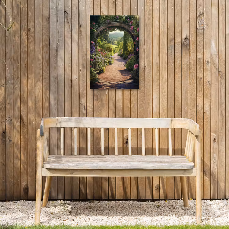 Doorkijk - Bloemen - Natuur - Rozenboog Tuinposter op houten frame 2 cm dik klein -sfeer4