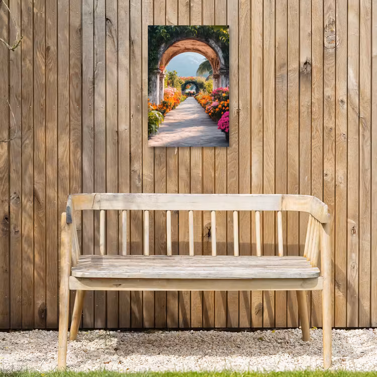 Doorkijk - Bloemen - Tropisch - Kleurrijk Tuinposter op houten frame 2 cm dik klein -sfeer4