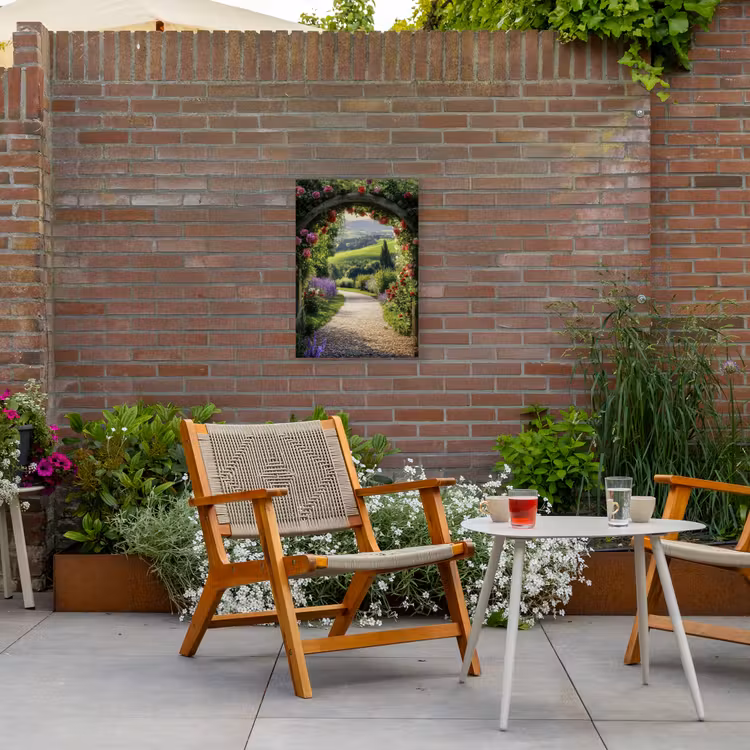 Doorkijk - Tuinboog - Bloemen - Natuur - Pad Tuinposter op houten frame 2 cm dik klein -sfeer3