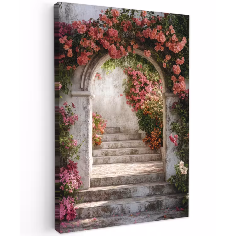 Doorkijk - Rozen - Vintage - Poort Tuinposter op houten frame 2 cm dik klein -3d