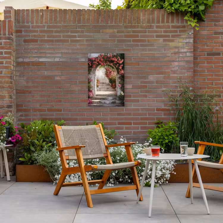 Doorkijk - Rozen - Vintage - Poort Tuinposter op houten frame 2 cm dik klein -sfeer3