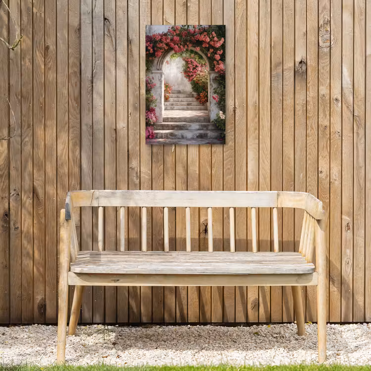 Doorkijk - Rozen - Vintage - Poort Tuinposter op houten frame 2 cm dik klein -sfeer4