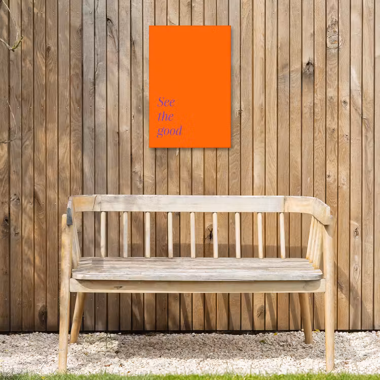 See te good - Paars - Oranje Tuinposter op houten frame 2 cm dik klein -sfeer4
