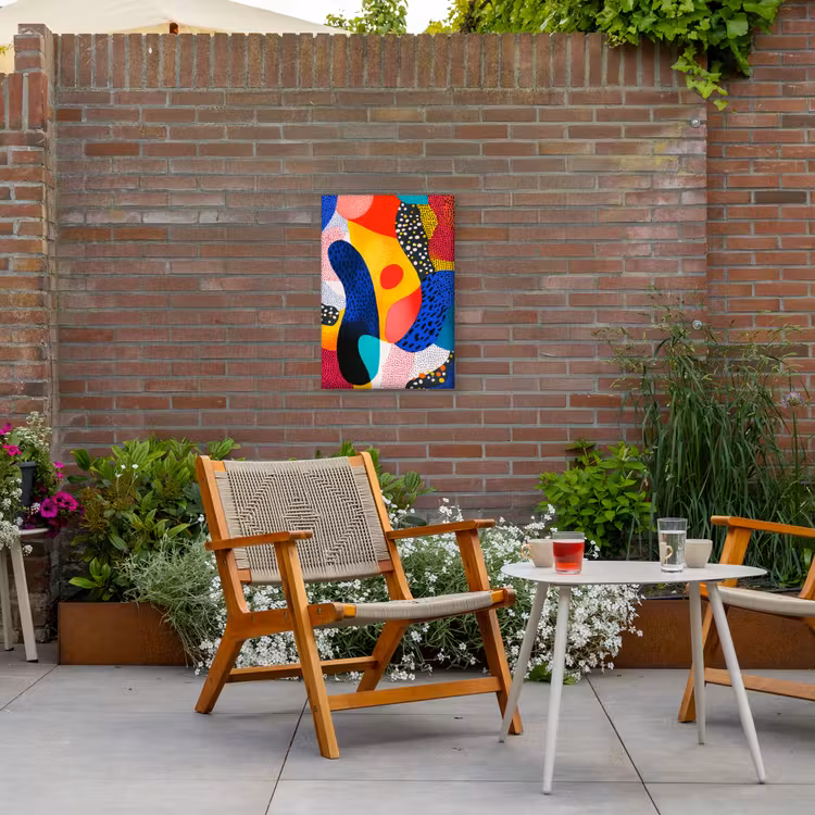 Vormen - Abstract - Stippels - Blauw Tuinposter op houten frame 2 cm dik klein -sfeer3