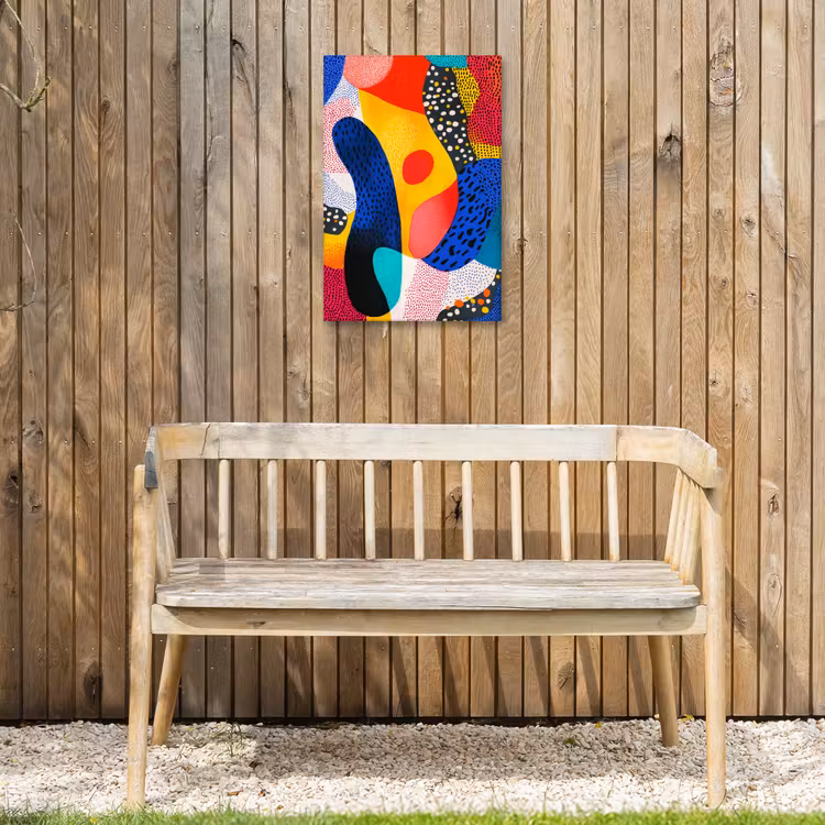 Vormen - Abstract - Stippels - Blauw Tuinposter op houten frame 2 cm dik klein -sfeer4