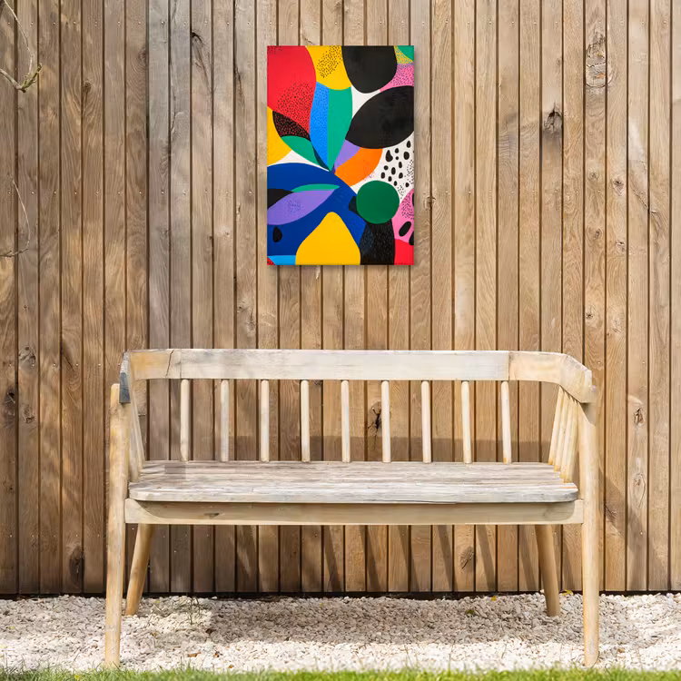 Vormen - Stippen - Kleurrijk Tuinposter op houten frame 2 cm dik klein -sfeer4
