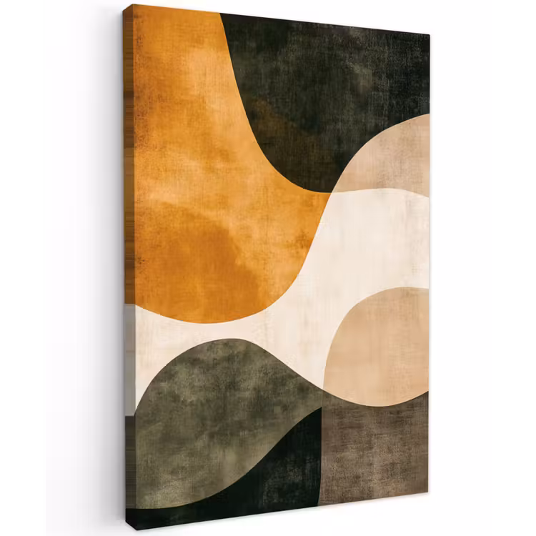 Vormen - Okergeel - Abstract Tuinposter op houten frame 2 cm dik klein -3d
